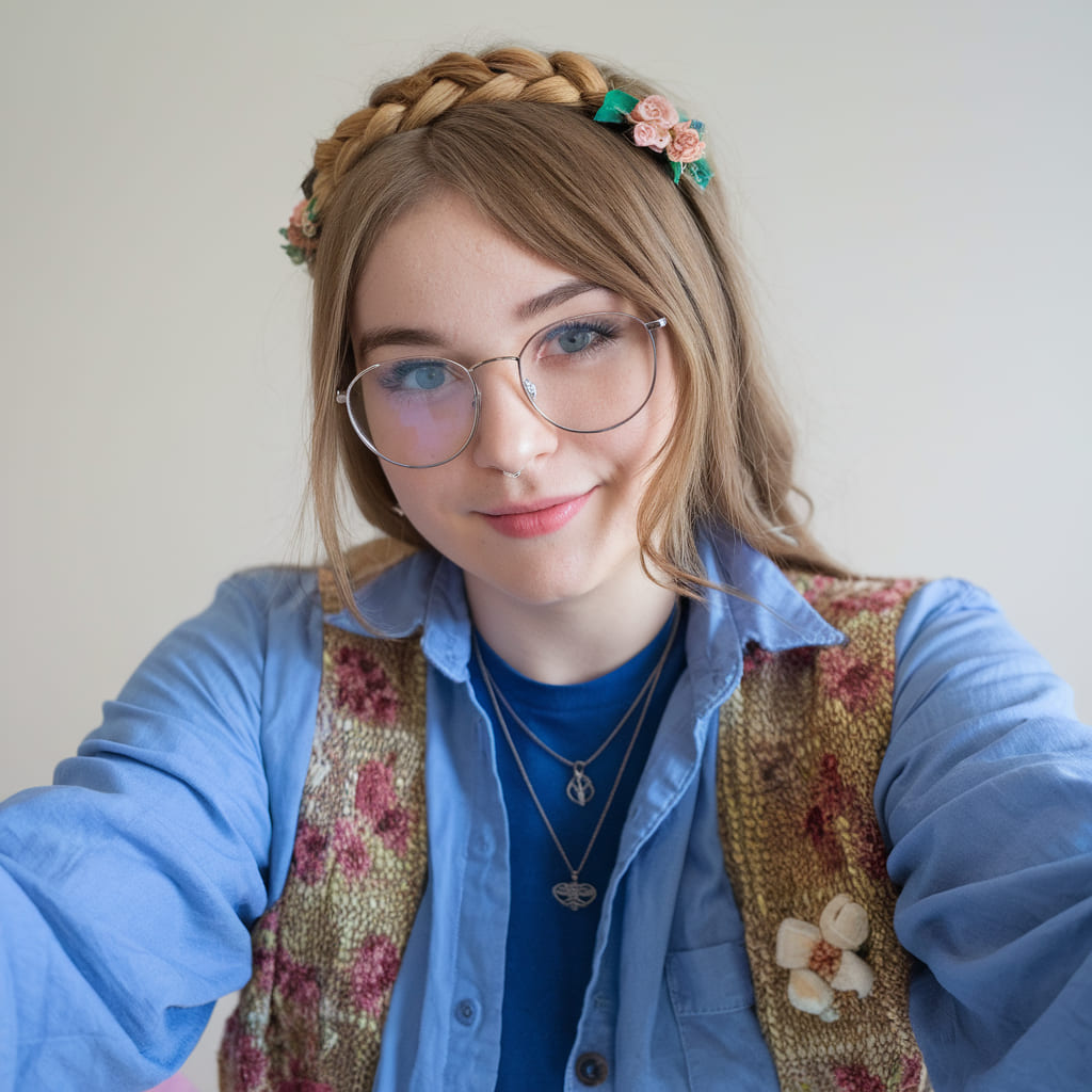 Braided Headband With Floral Accents