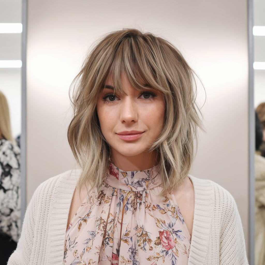 Layered Cut with Curtain Bangs