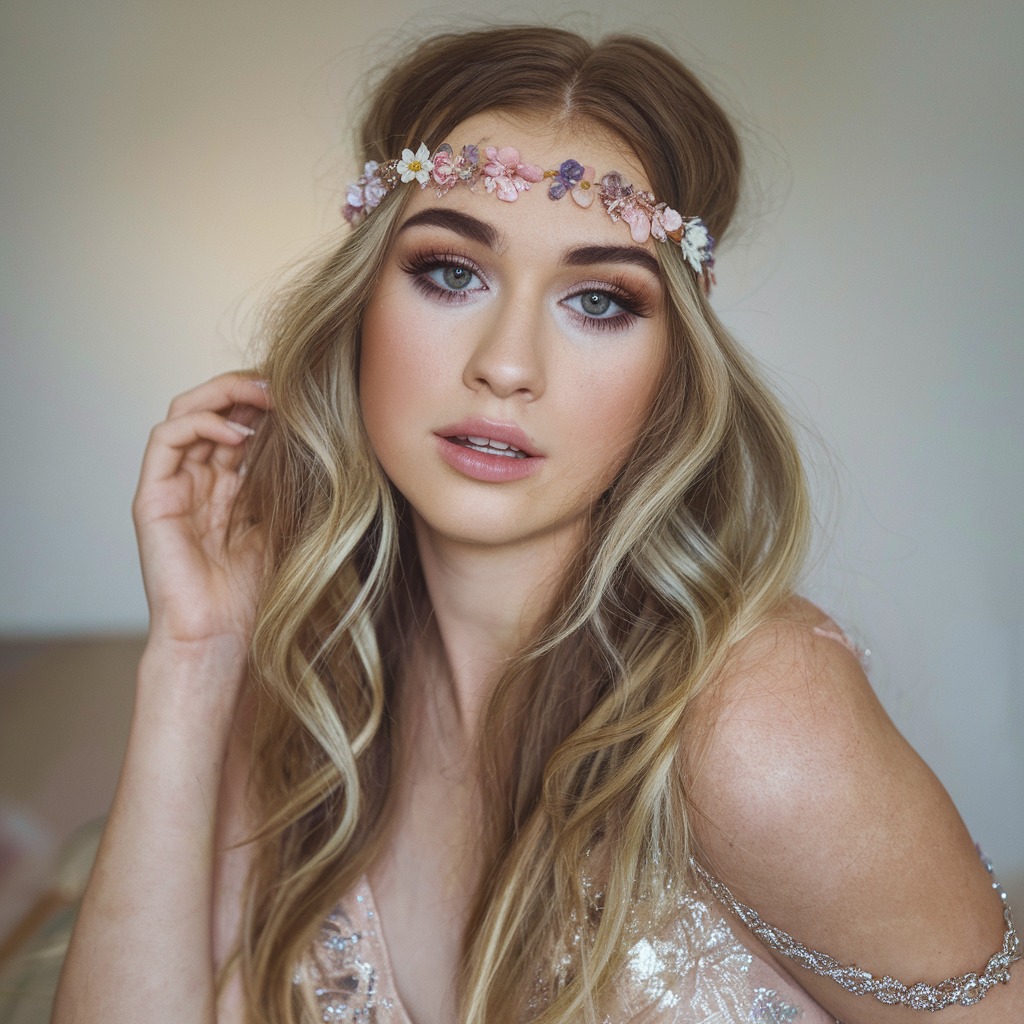 Boho Waves with Floral Headband