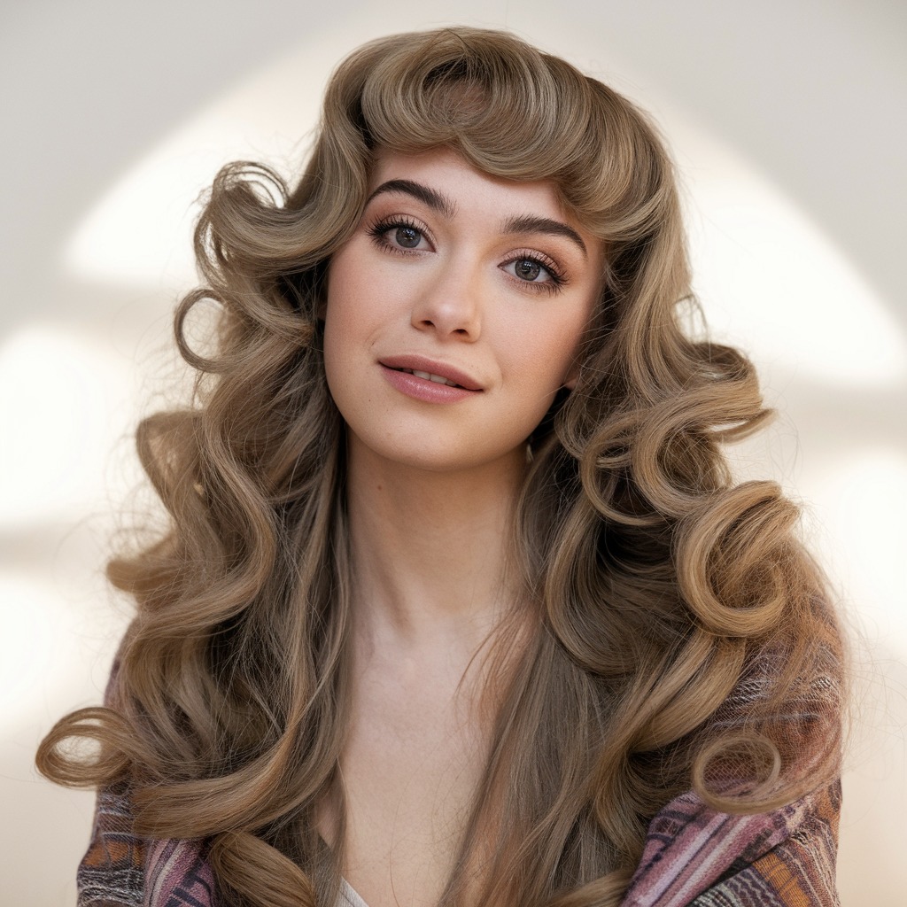 Classic Curls with Vintage Bangs