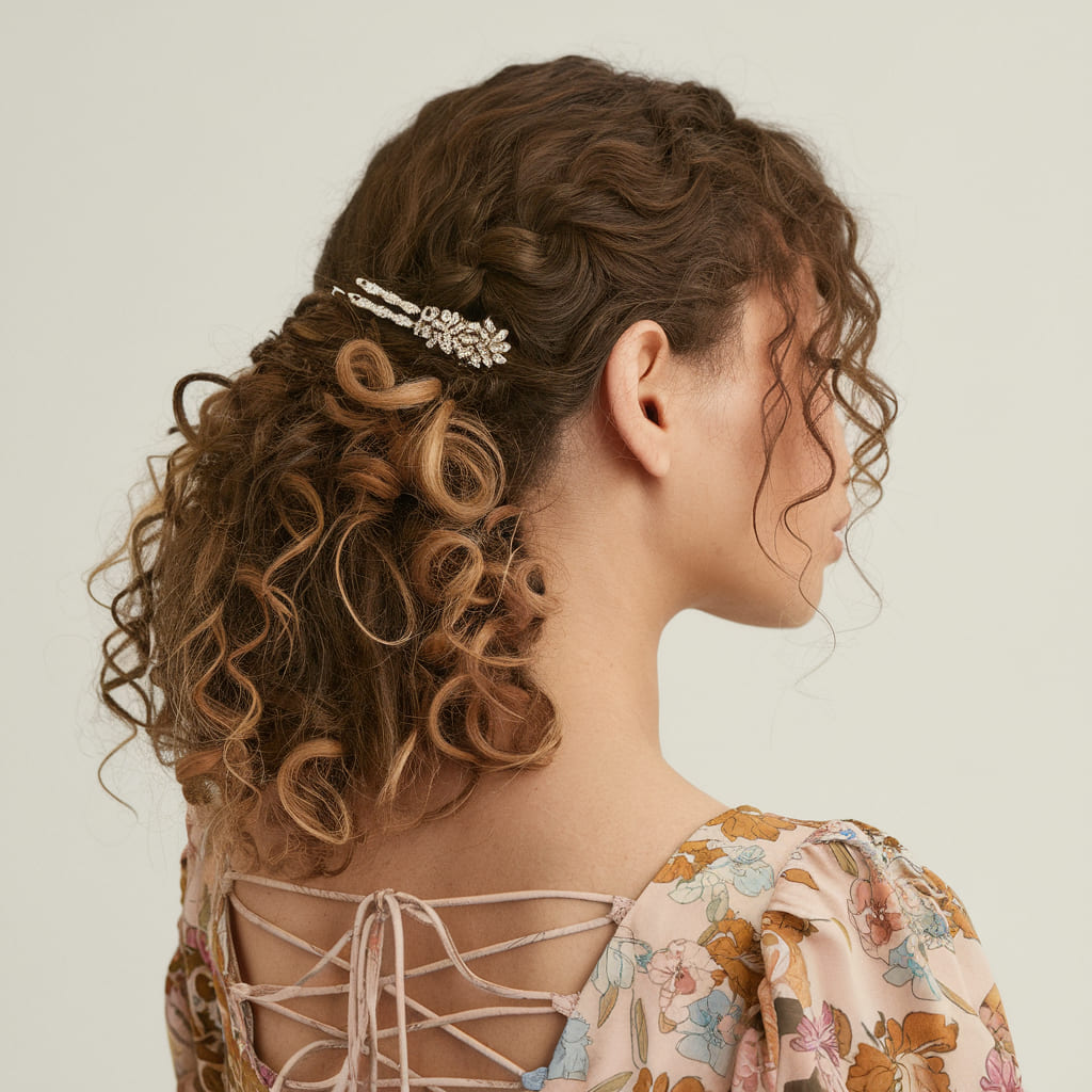 Curly Layers with a Jeweled Hair Pin