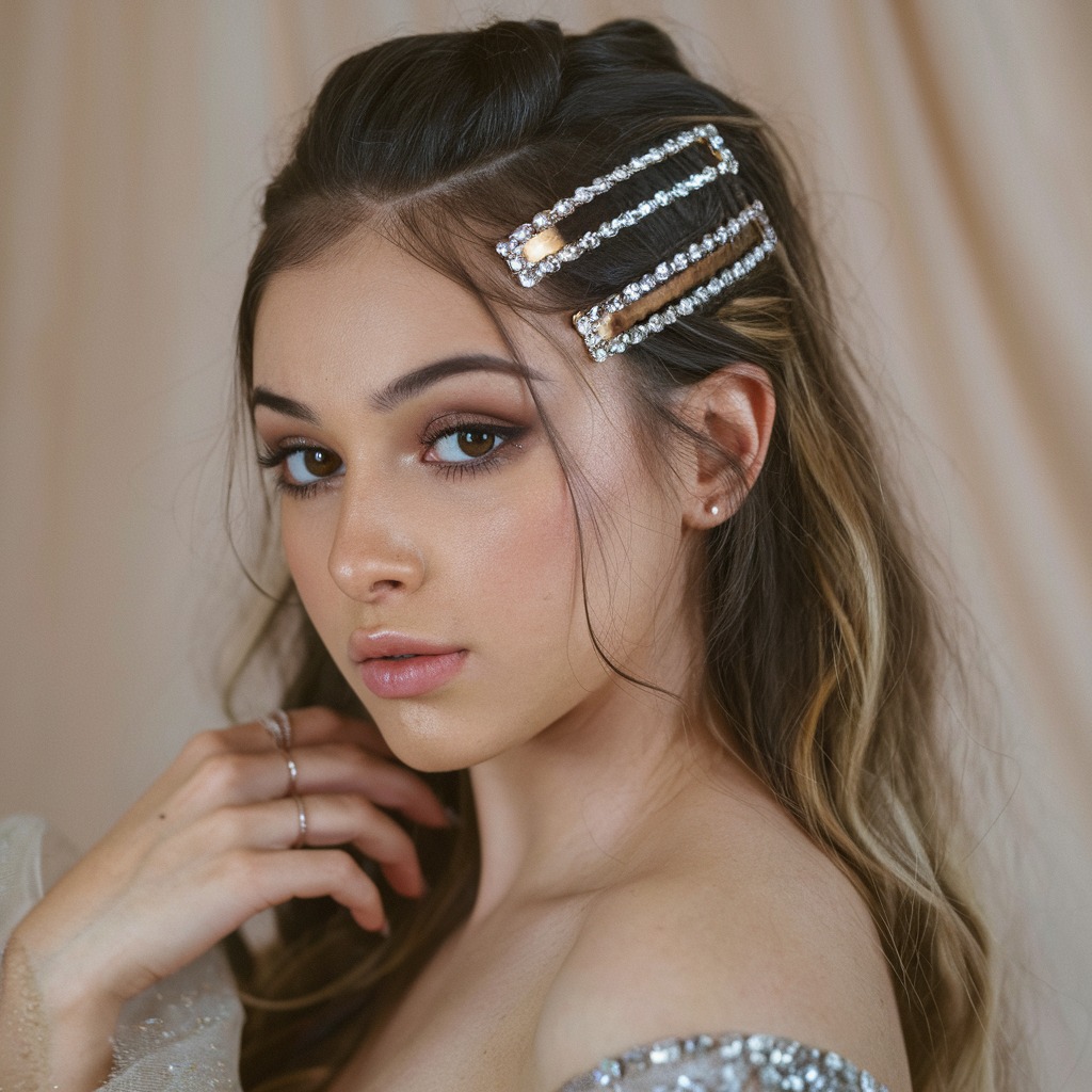 Half-Up Style with Rhinestone Clips