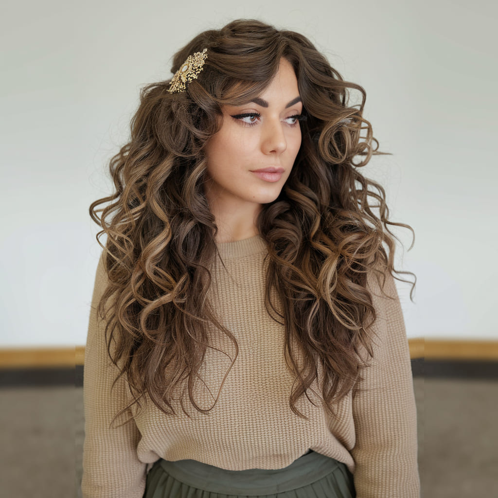 Layered Curls with a Decorative Hair Comb