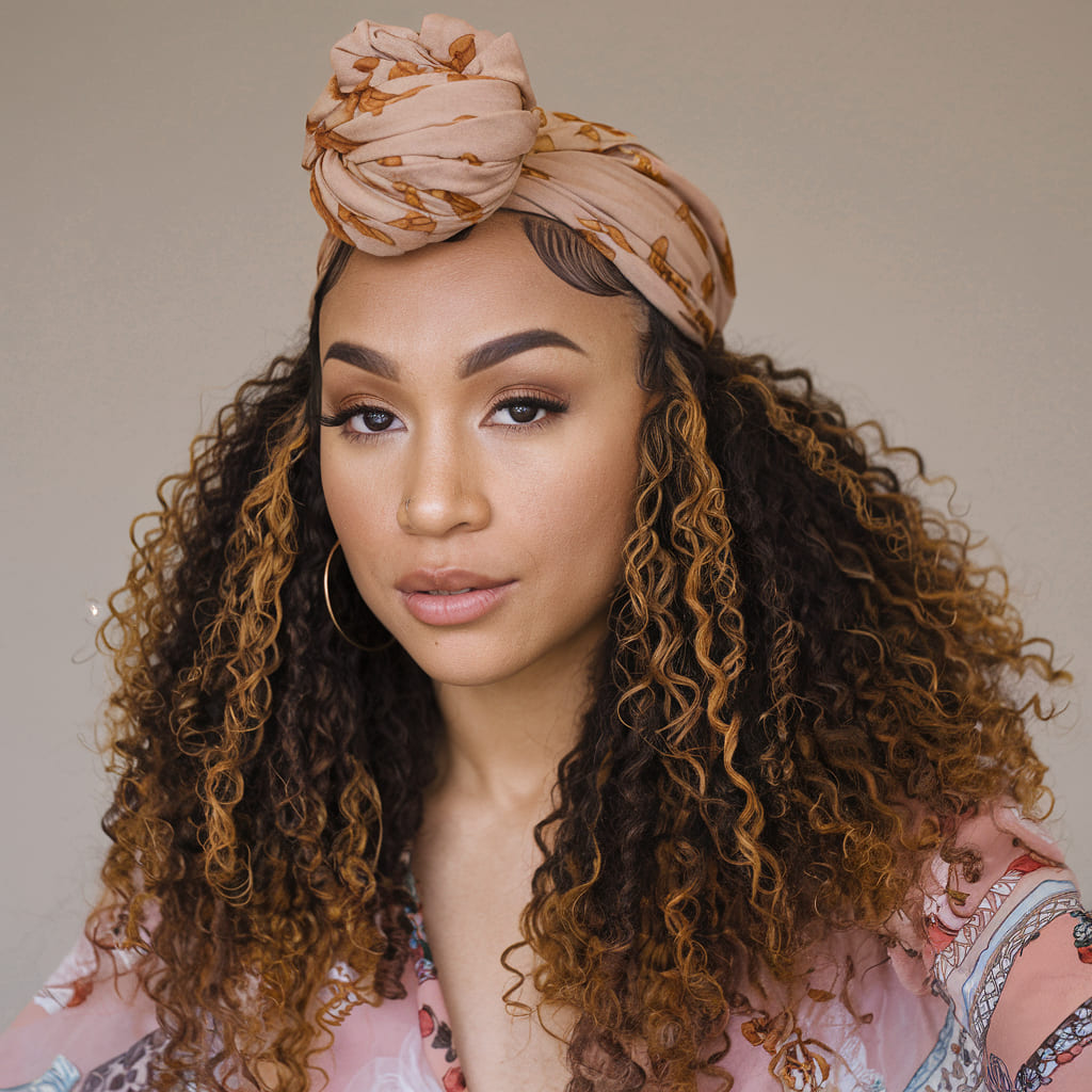 Layered Curls with a Headwrap