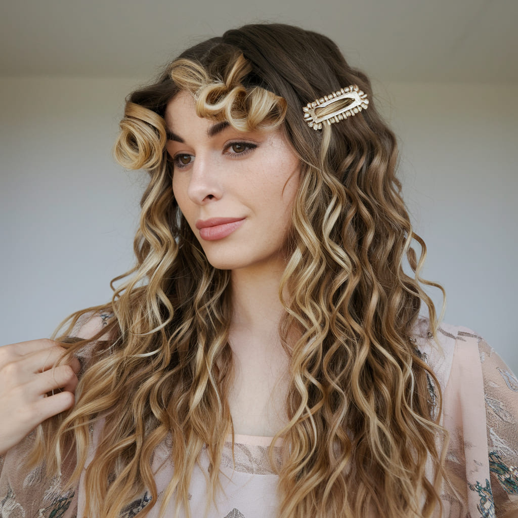 Layered Curls with a Statement Barrette