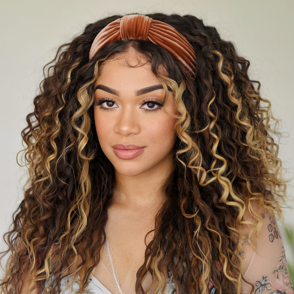 Layered Curls with a Velvet Headband