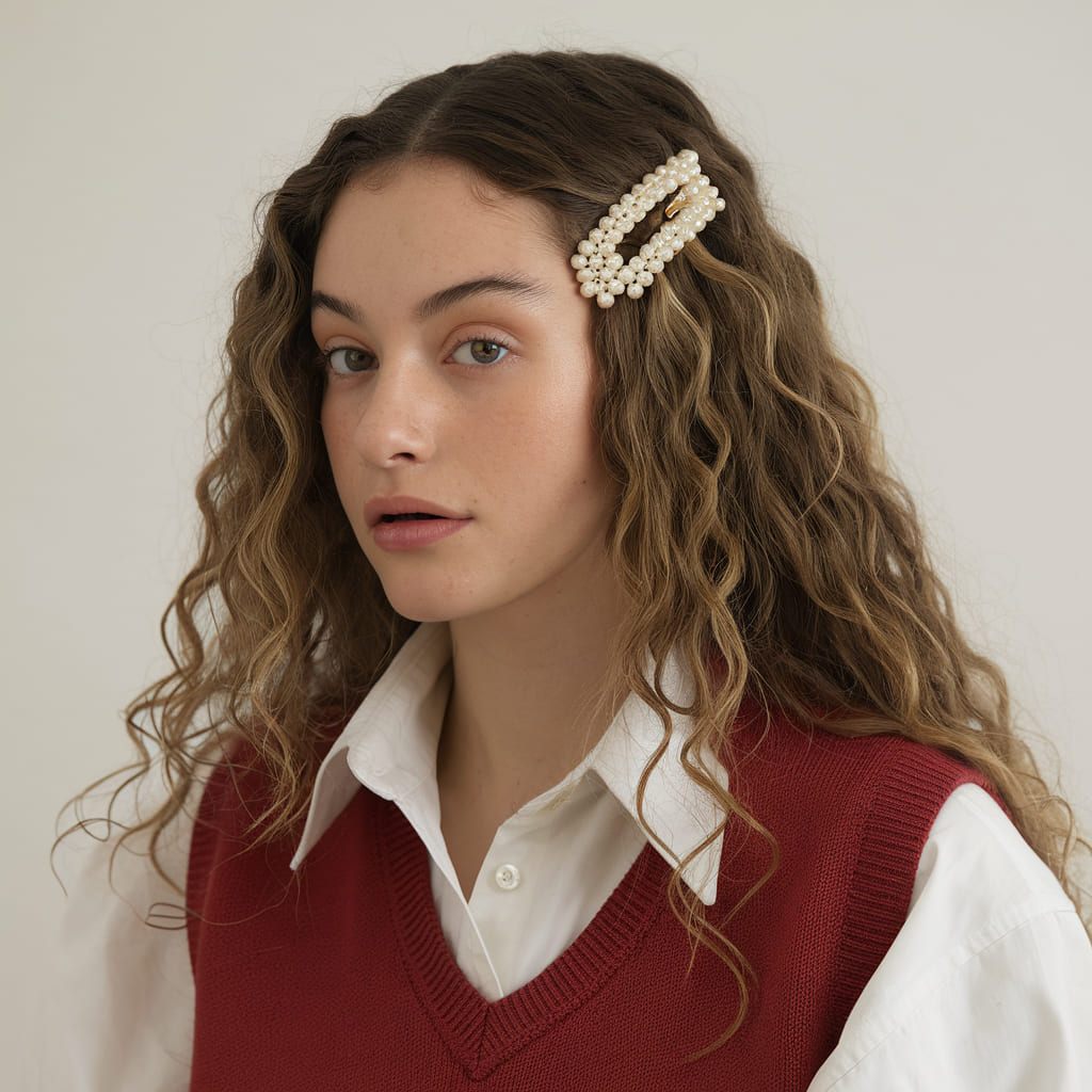 Loose Curls with a Pearl Hair Clip