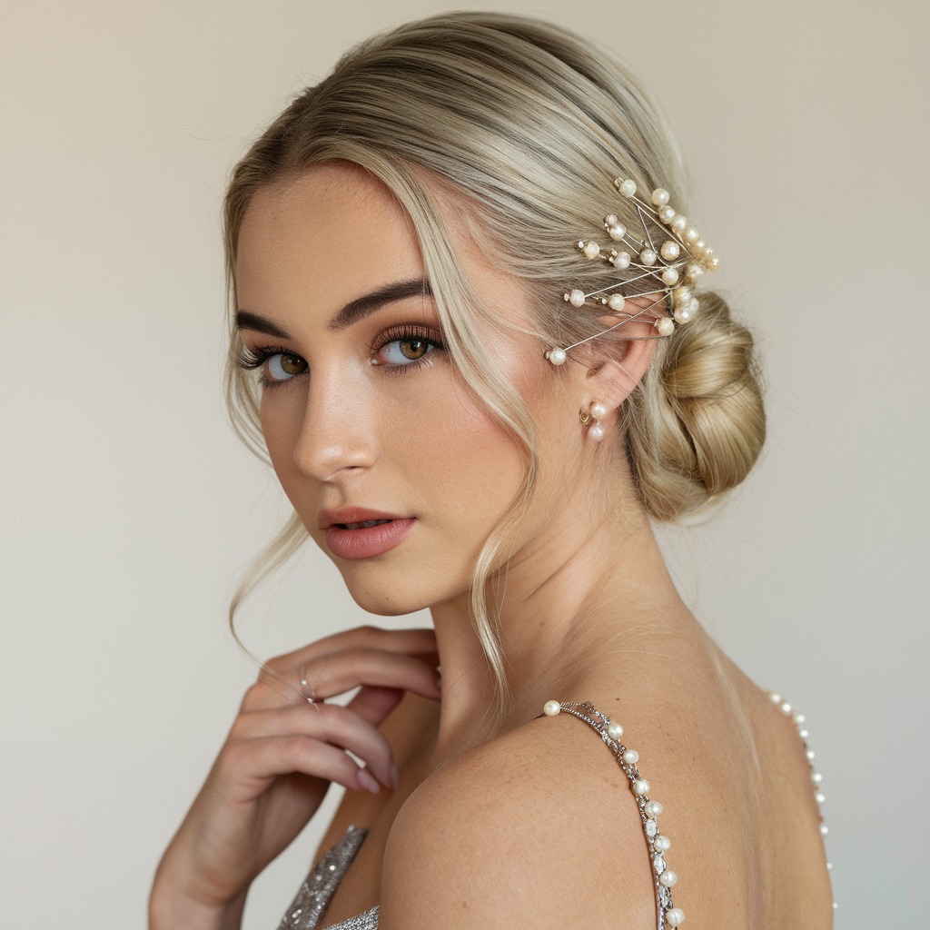 Low Bun with Pearl Pins