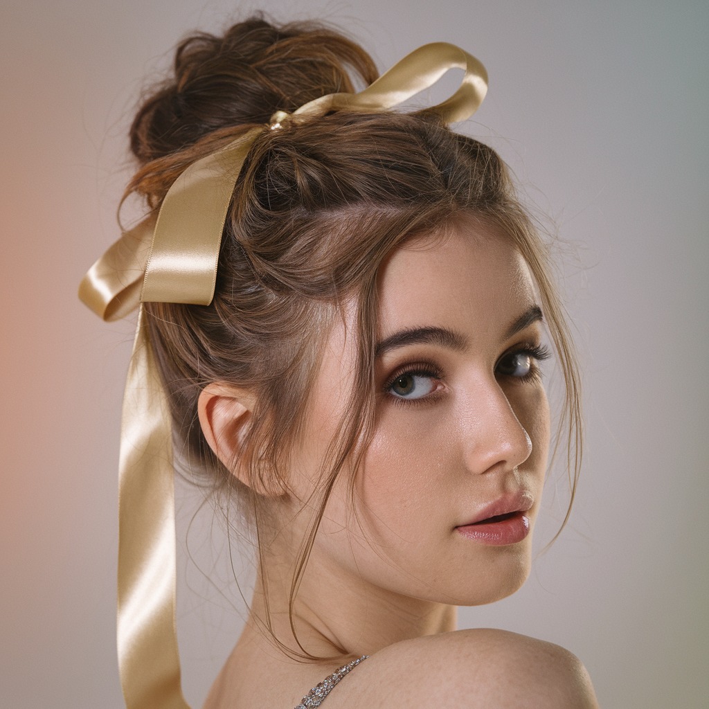 Messy Bun with Satin Ribbon