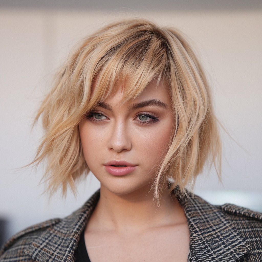 Peachy Blonde with Side Bangs