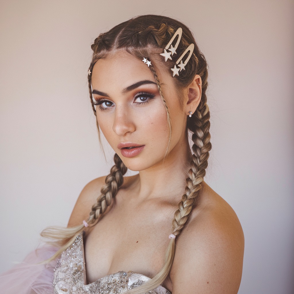 Pinned Back Braids with Star Clips