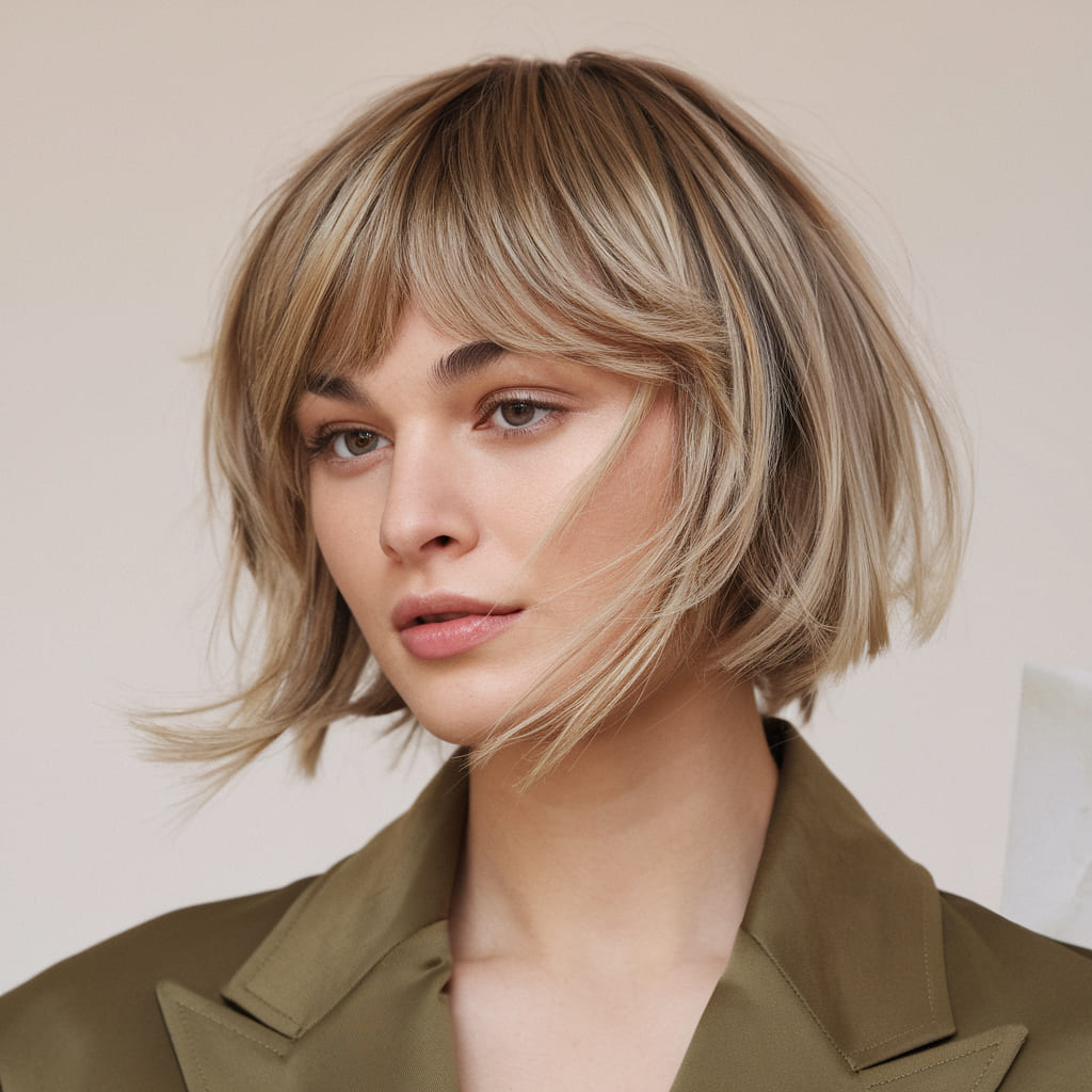 Short Butterfly Cut with Blunt Bangs