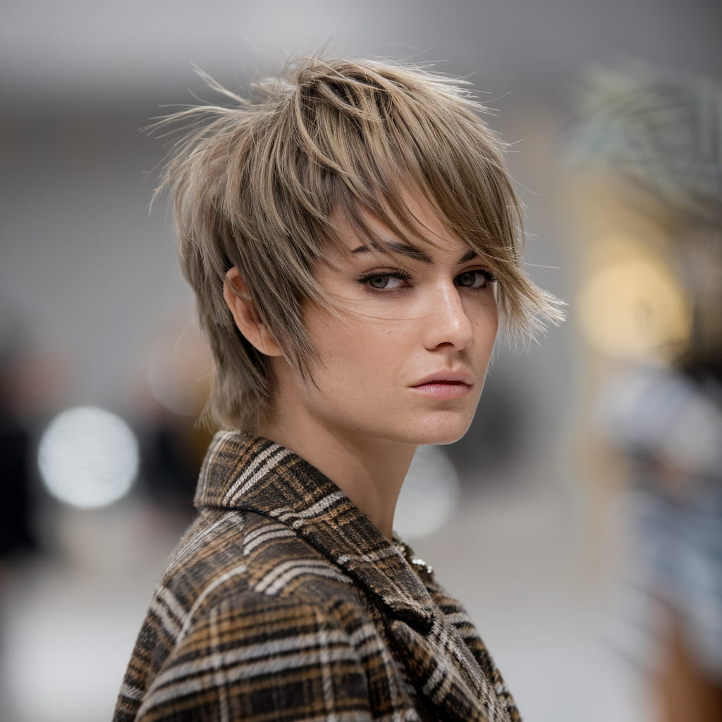 Short Ear Length Shag with Wispy Bangs