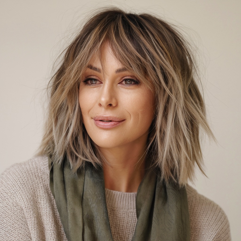 Shoulder-Length Shag with Wispy Bangs