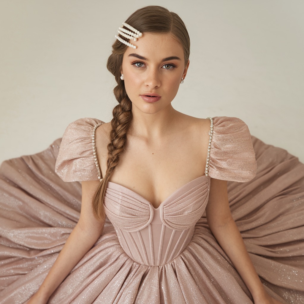 Side Braid with Pearl Hairpins