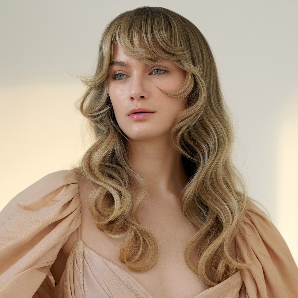 Sleek Curls with Long Layered Bangs