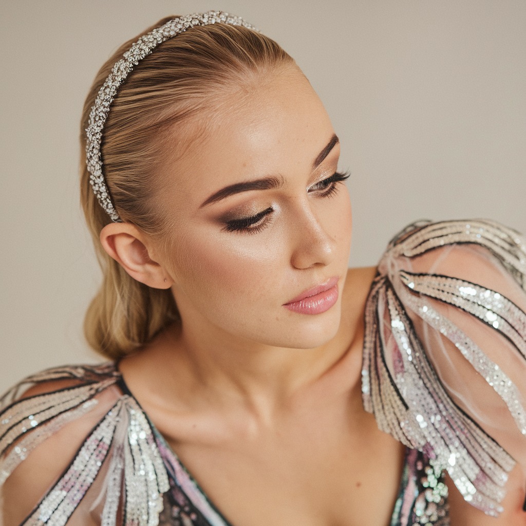 Slicked-Back Hair with Metallic Headband