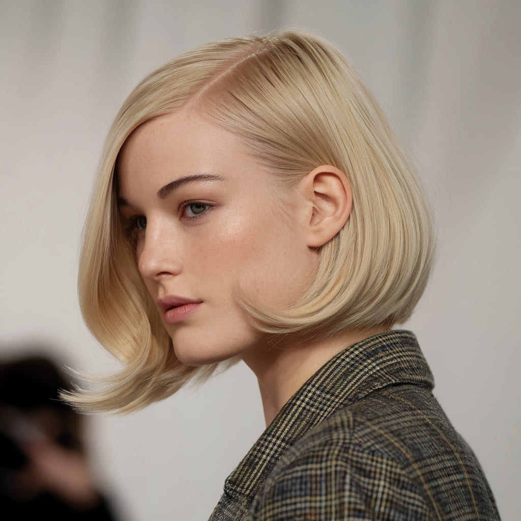 Soft Blunt Ear Length Bob with a Side Part