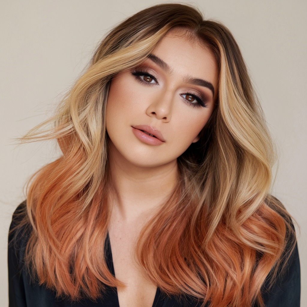 Blonde Ombre with Copper Lowlights