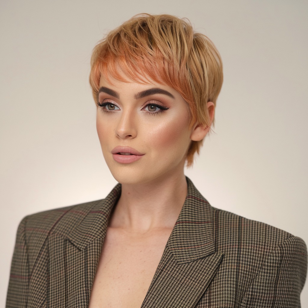 Blonde Pixie Cut with Copper Highlights