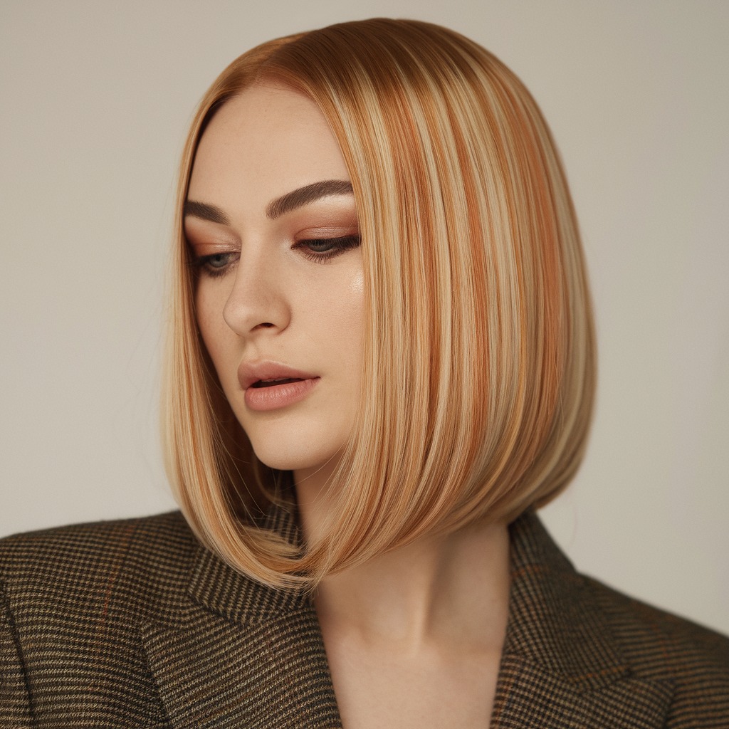 Classic Blonde Bob with Copper Lowlights