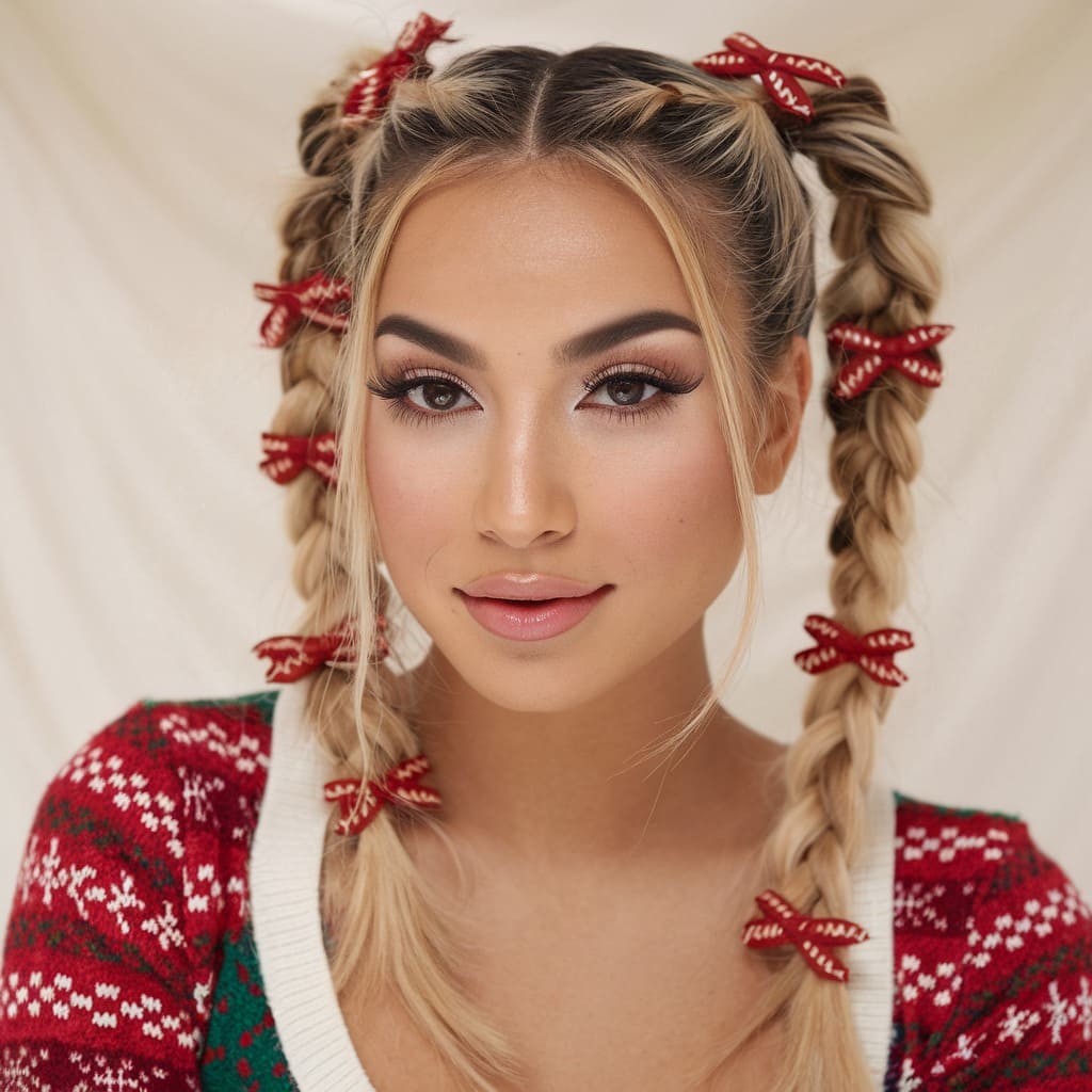 Double Dutch Braids with Mini Gift Bows