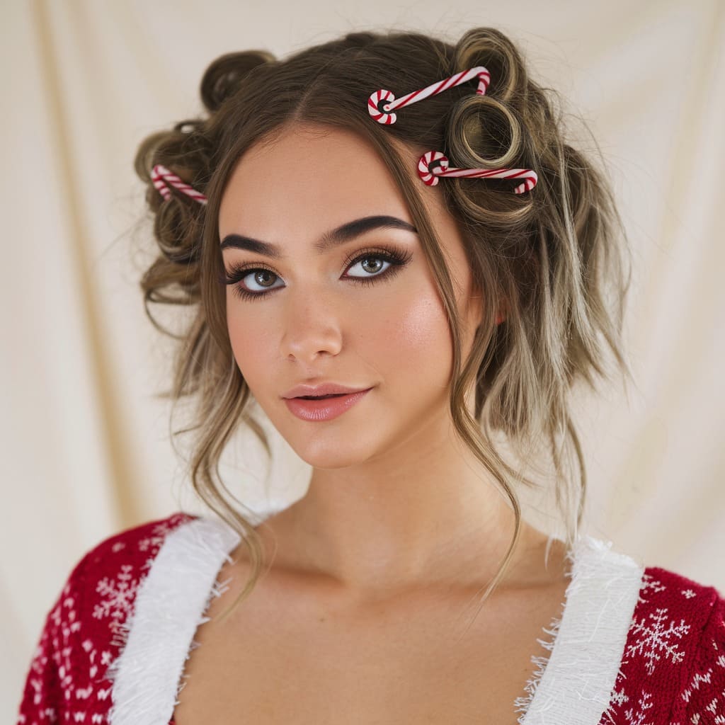 Loose Curls with Candy Cane Hair Pins