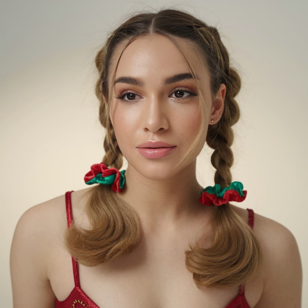 Low Pigtails with Festive Scrunchies