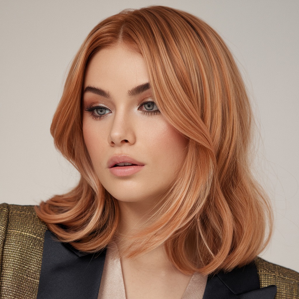 Soft Lob with Face-Framing Copper Lowlights