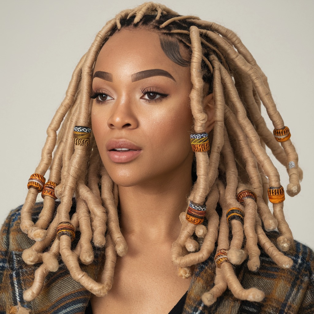 Starter Locs with Decorative Beads and Wraps