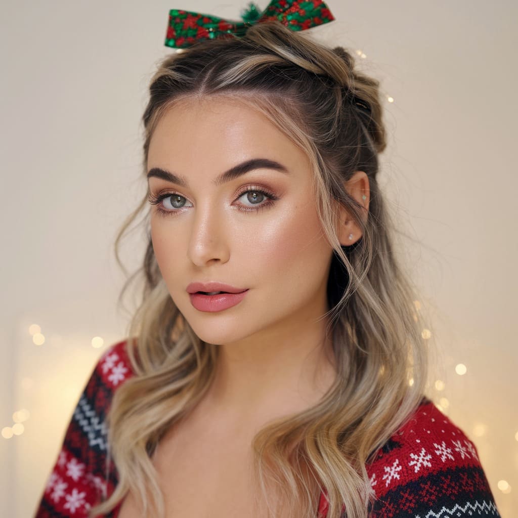 Twisted Half-Up with Festive Bow